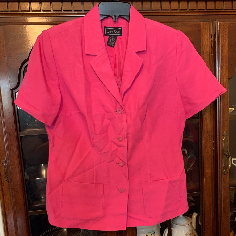 Laura Scott Womens Vibrant Pink Blazer Top Lined 14
